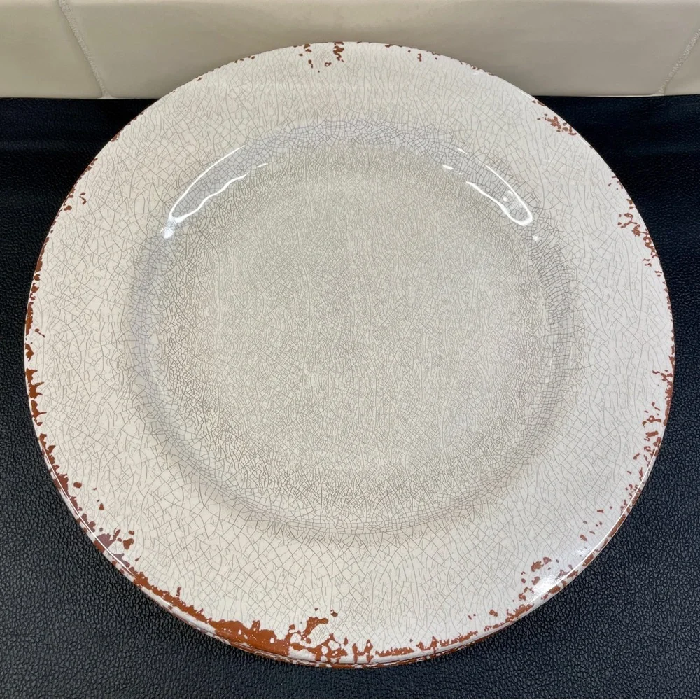 Williams Sonoma Rustic Outdoor Melamine Dinner Plates Set of 4 Ivory Crackle 11”